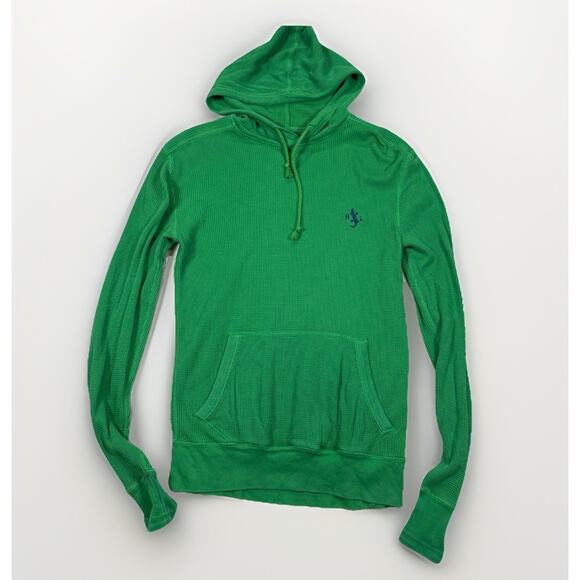 VTG Polo Ralph Lauren Hoodie Waffle Knit Sweatshirt Lizard Men's Size Small 90s - Picture 1 of 7